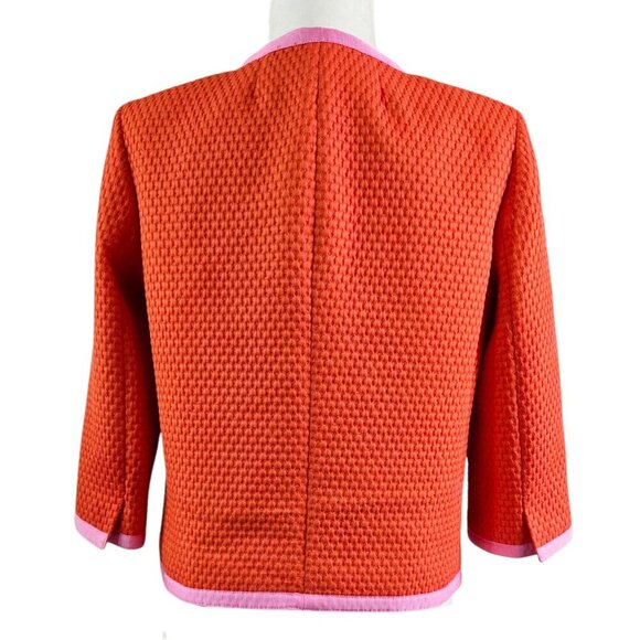 J. Crew Orange Red Textured Jacket in Matelasse Ribbon Trim Preppy AJ886 - Picture 2 of 10
